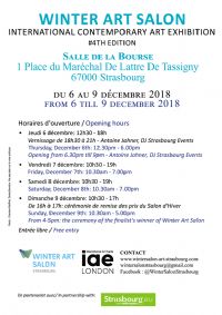 WINTER ART SALON - Exposition Internationale d'Art Contemporain. Du 6 au 9 décembre 2018 à Strasbourg. Bas-Rhin.  12H30